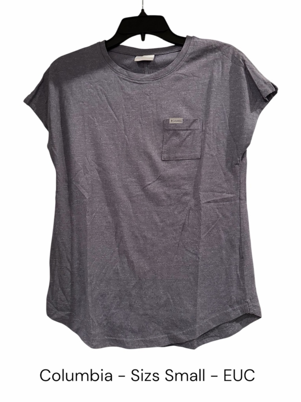 Columbia Women's Heathered Slate Short Sleeve Pocket Tee Size Small